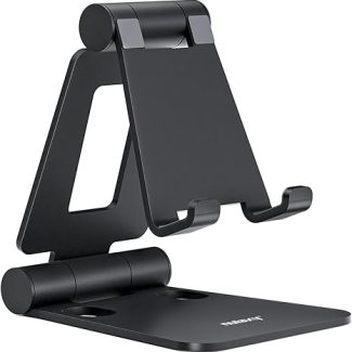 Nulaxy Dual Folding Cell Phone Stand, Fully Adjustable Foldable Desktop Phone Holder Cradle Dock