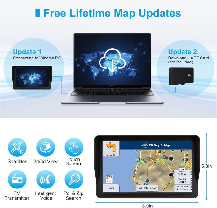 GPS Navigator for Car Truck RV, 9 inch Touch Screen Latest 2025 Map, Real Voice Spoken Turn-by-Turn Direction Reminding Navigation System for Cars, Vehicle GPS with Speed and Red Light Warning (Black) - Image 4