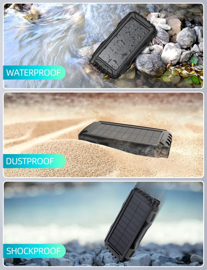 Power-Bank-Solar-Charger - 42800mAh Portable Charger,Solar Power Bank,External Battery Pack 5V3.1A Qc 3.0 Fast Charger Built-in Super Bright Flashlight (Deep Black) - Image 6