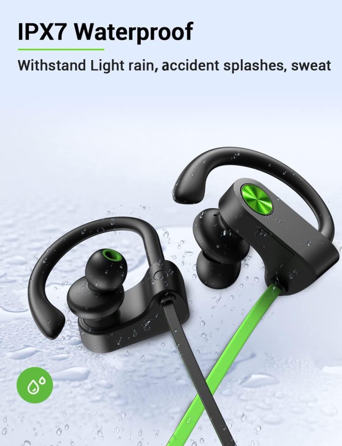 Stiive Bluetooth Headphones, 5.3 Wireless Sports Earbuds IPX7 Waterproof with Mic, Stereo Sweatproof in-Ear Earphones, Noise Cancelling Headsets for Gym Running Workout, 16 Hours Playtime - GreenBlack - Image 5