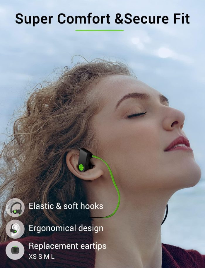 Stiive Bluetooth Headphones, 5.3 Wireless Sports Earbuds IPX7 Waterproof with Mic, Stereo Sweatproof in-Ear Earphones, Noise Cancelling Headsets for Gym Running Workout, 16 Hours Playtime - GreenBlack - Image 7