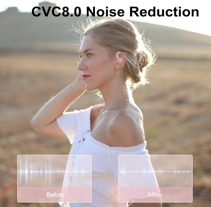 Wireless Earbuds Bluetooth 5.3 Headphones Sports, 48Hrs Playback Over Ear Buds with CVC8.0 Mic, Bass Stereo Bluetooth Earbuds with Earhooks, LED Display, IP7 Waterproof Earphones for Running Pink - Image 3